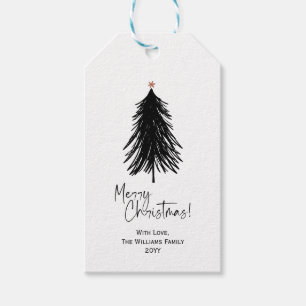 Schwarz-weiße frohe, einfache Weihnachtsbaum-Gesch Geschenkanhänger
