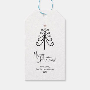 Schwarz-weiße frohe Weihnachtsbaum-Geschenktasten Geschenkanhänger