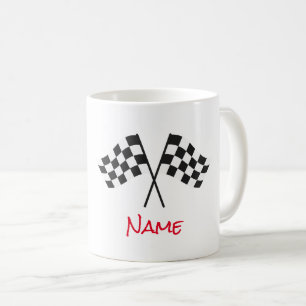 Schwarz-weiße gekreuzte Flaggen Auto Racing Sportf Kaffeetasse