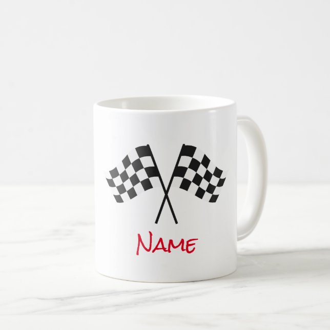 Schwarz-weiße gekreuzte Flaggen Auto Racing Sportf Kaffeetasse (VorderseiteRechts)