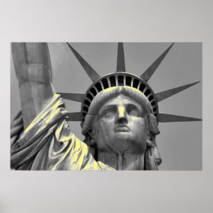 Schwarz-weiße Gelbe Freiheitsstatue New York Poster
