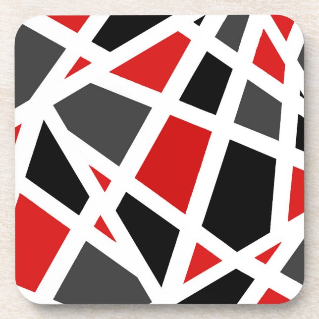 Schwarz-weiße Geometrie (Red Gray) 2 Getränkeuntersetzer (Vorderseite)