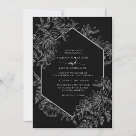 Schwarz-weiße geometrische Blumenhochzeit Einladung