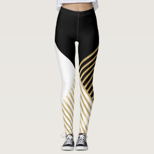 Schwarz-weiße geometrische Goldränder Modernes D Leggings