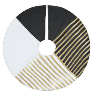 Schwarz-weiße geometrische Goldränder Modernes D Polyester Weihnachtsbaumdecke