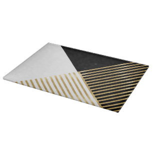 Schwarz-weiße geometrische Goldränder Modernes D Schneidebrett
