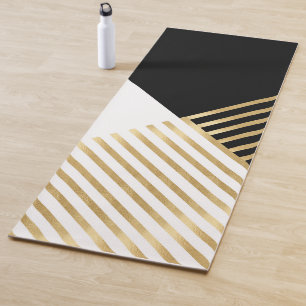 Schwarz-weiße geometrische Goldränder Modernes D Yogamatte