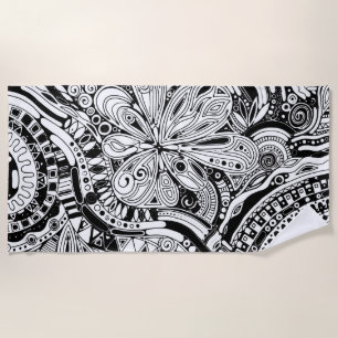 Schwarz-Weiße geometrische Kunst 15 Strandtuch