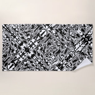 Schwarz-weiße geometrische Kunst 25 Strandtuch