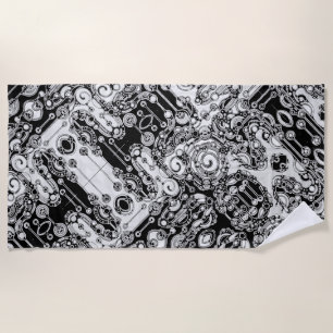 Schwarz-weiße geometrische Kunst 3 Strandtuch