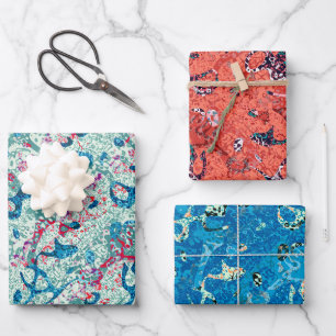 Schwarz-weiße Gepunktete Abstraktion mit blauem Ro Geschenkpapier Set