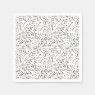 Schwarz-weiße gezeichnete Blumen-Doodles Serviette