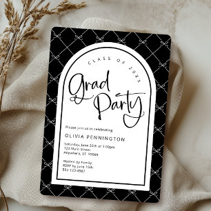 Schwarz-weiße Girly Bows Musterschülerparty Einladung