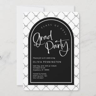 Schwarz-weiße Girly Bows Musterschülerparty Einladung