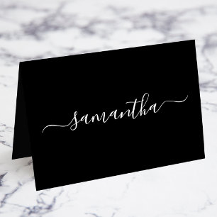 Schwarz-weiße Girly Signature Einzelne Platzkarten Tischnummer