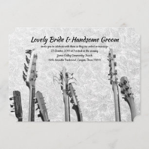 Schwarz-weiße Gitarrenmusikfedern Hochzeit Einladung