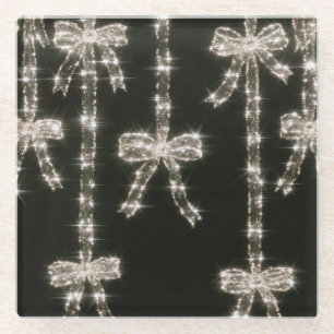Schwarz Weiße Glitzerbögen   Glasuntersetzer