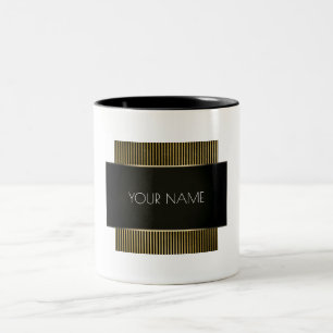 Schwarz-weiße Gold Conceptual Minimal Geometry Lux Zweifarbige Tasse