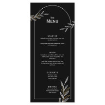 Schwarz-weiße Gold Leaf Wedding Event Menu Karte