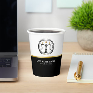 Schwarz-weiße Gold-Logos für Rechtsangelegenheiten Pappbecher