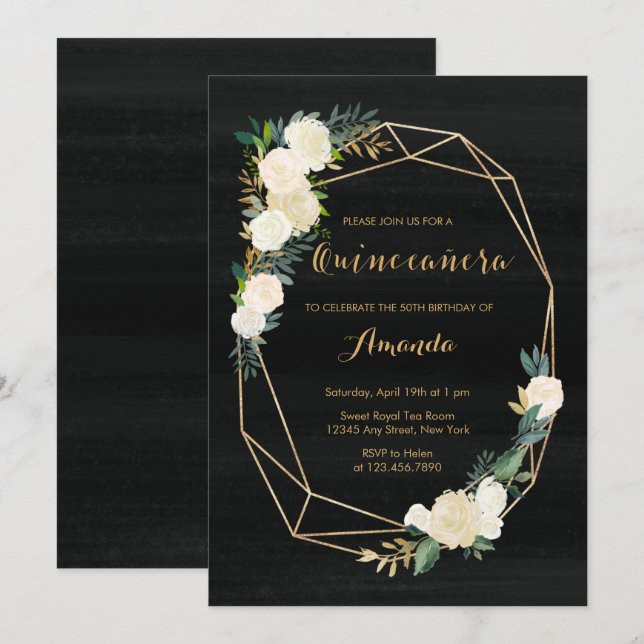Schwarz-weiße Goldflora-Aquädukte Einladung (Vorne/Hinten)