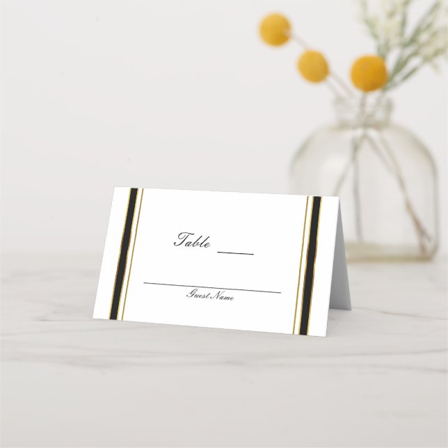 Schwarz-weiße Goldklasse Elegante Tischnummer Platzkarte (Rückseite)