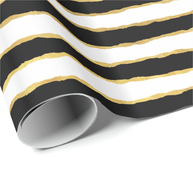 Schwarz-weiße Goldstreifen Geschenkpapier (Rolleneckpunkt)