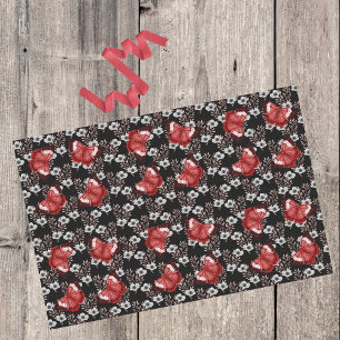 Schwarz-weiße Gothflora mit roten Schmetterlingen Seidenpapier