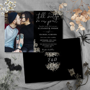 Schwarz-Weiße gotische Rosen Blumen Foto-Hochzeit Einladung