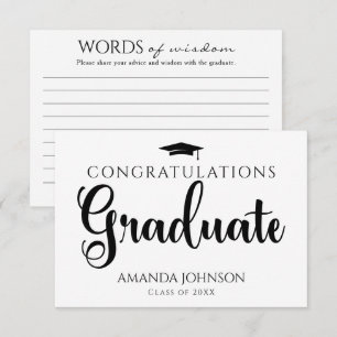 Schwarz-weiße Graduate Words of Wisdom Abschluss Begleitkarte