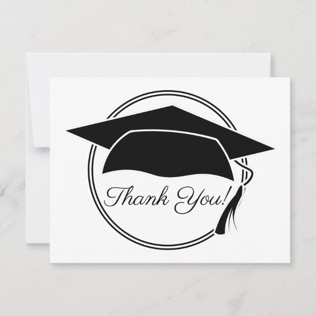 Schwarz-weiße Graduiertenobergrenze Vielen Dank Dankeskarte (Vorderseite)