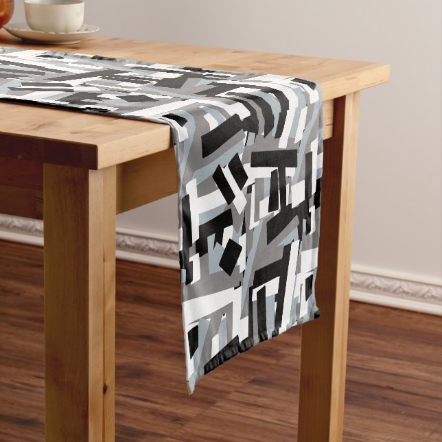 Schwarz-weiße graue Abstrakte geometrische Patches Kurzer Tischläufer (Beispiel)