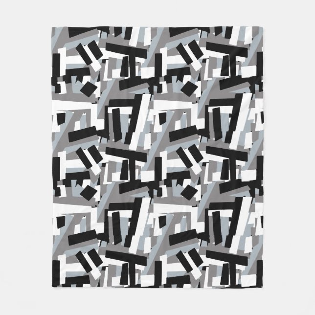 Schwarz-weiße graue abstrakte geometrische Pflaste Fleecedecke (Vorderseite)