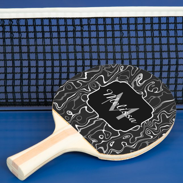 Schwarz-weiße graue Damaskus abstrakte Wirbel Mono Tischtennis Schläger (InSitu)