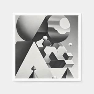 Schwarz-weiße graue geometrische Formen Serviette