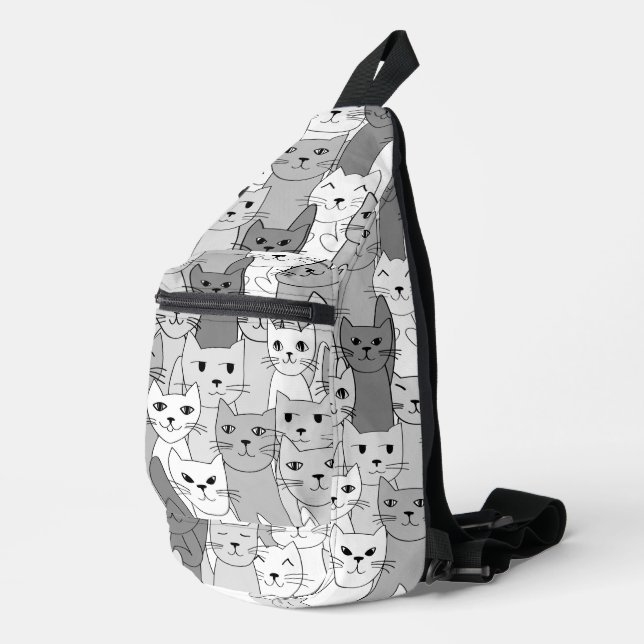 Schwarz-weiße graue Katzen Design Sling Bag (Rechte Ecke)