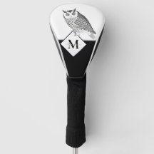 Schwarz-weiße graue Owl Monogram Name Golf Head Co