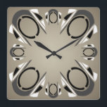 Schwarz-weiße graue Sepia-Kunst-Deko-Wand-Uhr Quadratische Wanduhr<br><div class="desc">Abstrakter Entwurf des stilvollen Kunst-Dekos in Schwarzem,  in weißem,  Grau und Sepia.</div>