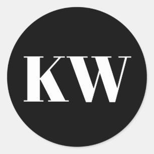 Schwarz Weiße große monogrammierte Initialen perso Runder Aufkleber