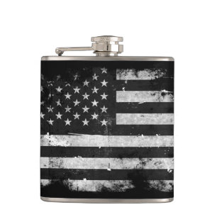 Schwarz-weiße Grunge-amerikanische Flagge Flachmann