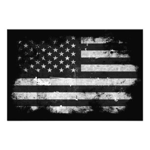 Schwarz-weiße Grunge-amerikanische Flagge Fotodruck