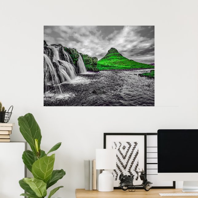 Schwarz-weiße Grüngebirge Monochrome Leinwand Poster (Heimbüro)