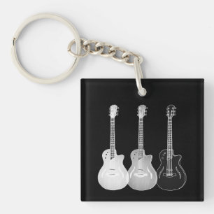 Schwarz-weiße halbakustische Gitarre Monochrome Ku Schlüsselanhänger