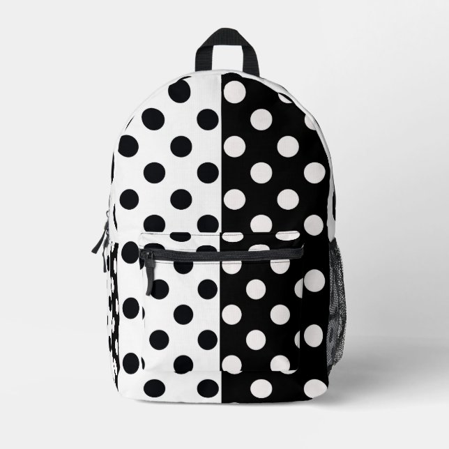 Schwarz-weiße halbe Farbtrennung inverse Polka-Pun Bedruckter Rucksack (Vorderseite)