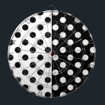 Schwarz-weiße halbe Farbtrennung inverse Polka-Pun Dartscheibe<br><div class="desc">Schwarz und Weiß zwei Farben in der Mitte Inverse Stil Polka-Punkte Muster Design. #Punkte</div>