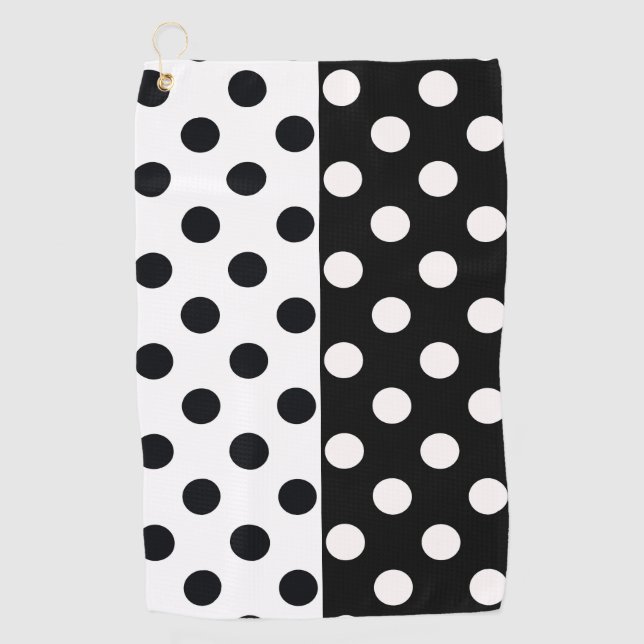Schwarz-weiße halbe Farbtrennung inverse Polka-Pun Golfhandtuch (Vorderseite)