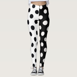 Schwarz-weiße halbe Farbtrennung inverse Polka-Pun Leggings