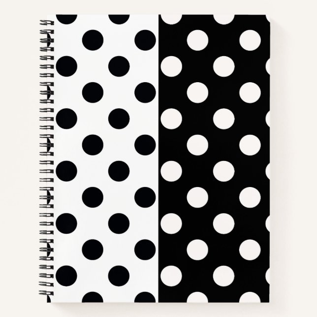 Schwarz-weiße halbe Farbtrennung inverse Polka-Pun Notizbuch (Vorderseite)