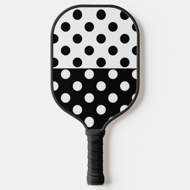 Schwarz-weiße halbe Farbtrennung inverse Polka-Pun Pickleball Schläger (Vorderseite)