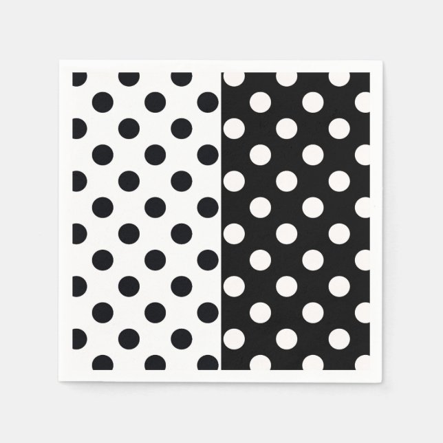 Schwarz-weiße halbe Farbtrennung inverse Polka-Pun Serviette (Vorderseite)